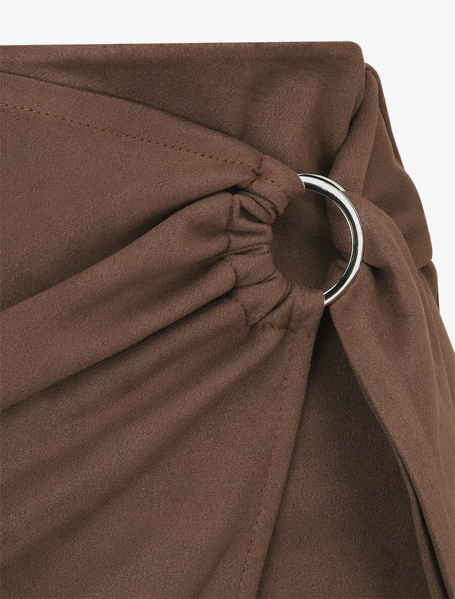 Jupe en suédine style portefeuille - Marron - Image 3