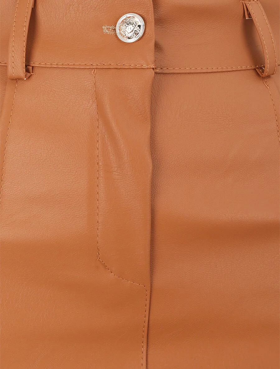 Jupe évasée en simili - Camel - Image 3
