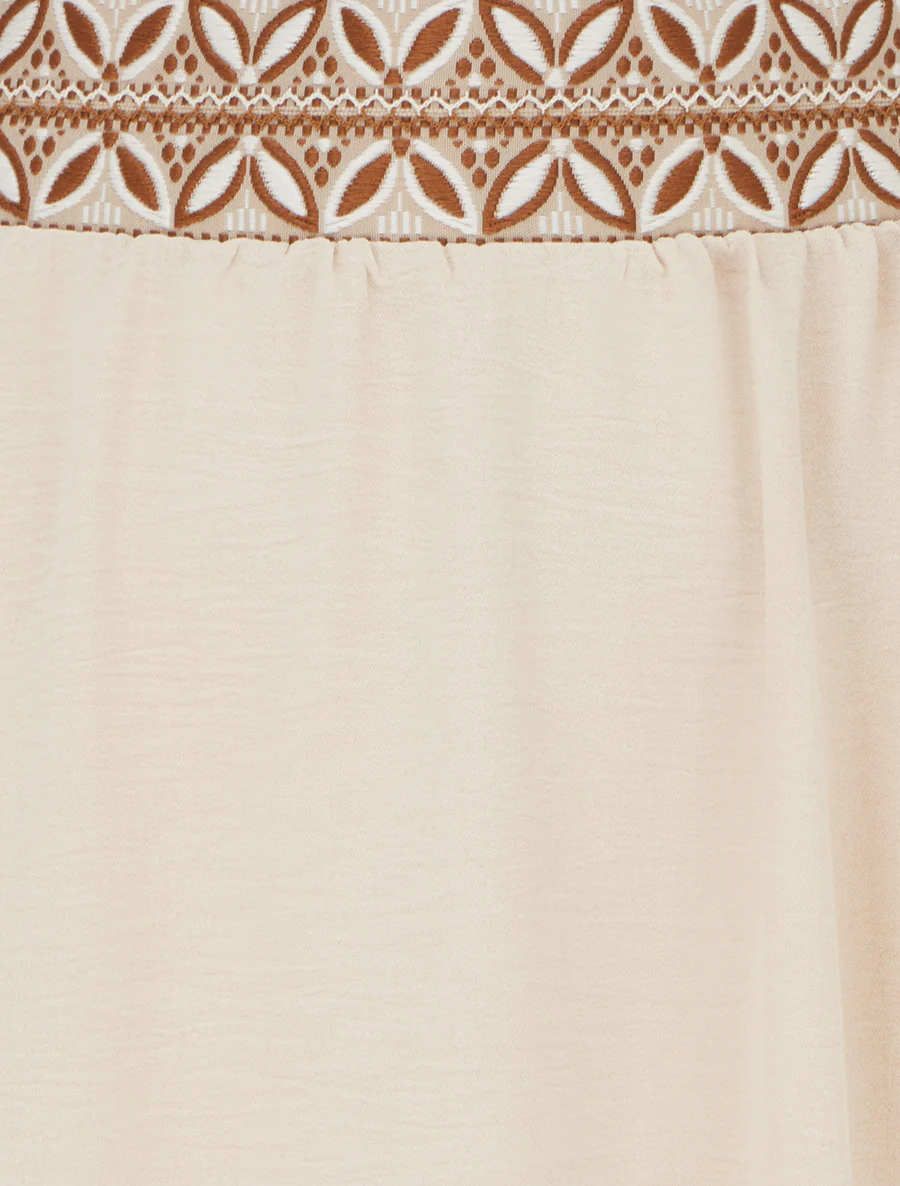 Jupe fluide longue à bande imprimé - Beige - Image 3