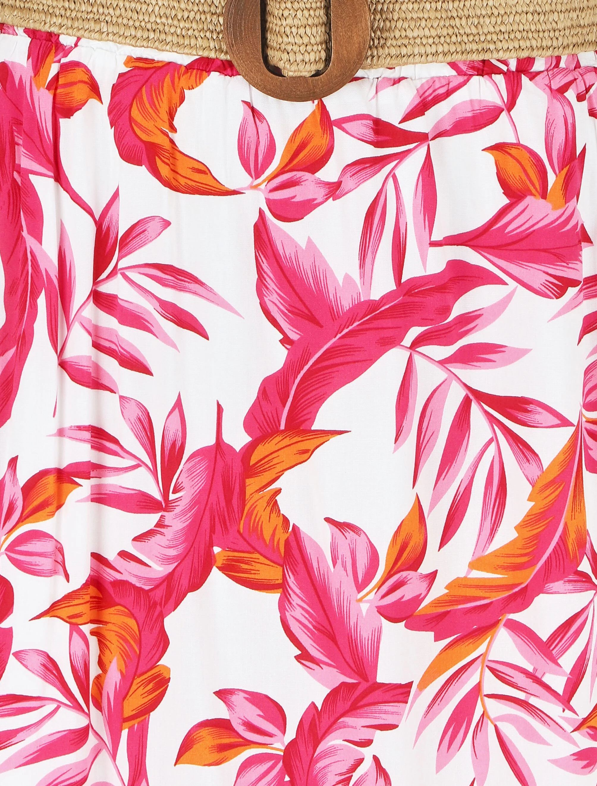 Jupe imprimé feuilles à taille élastiquée - Fushia - Image 3