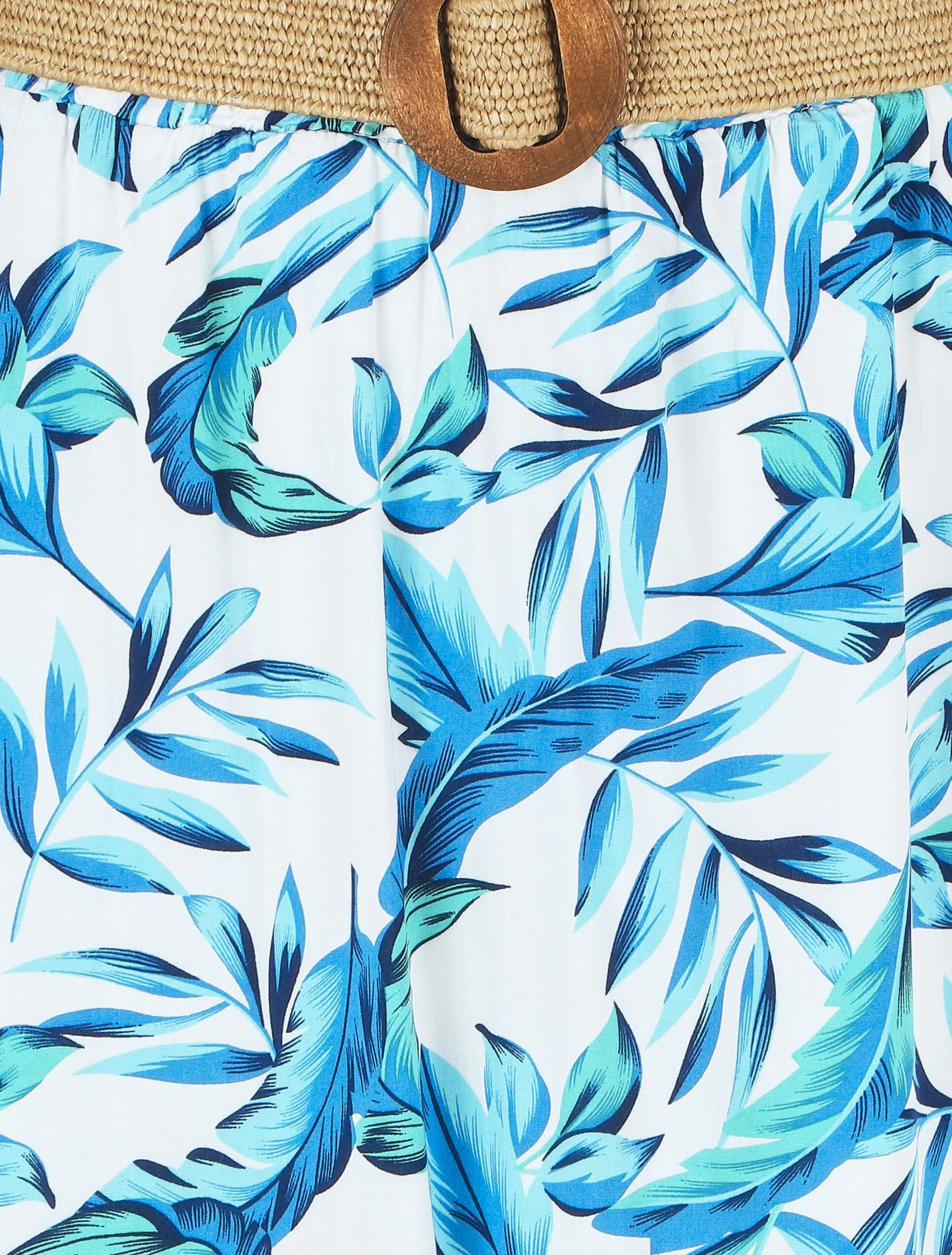 Jupe imprimé feuilles à taille élastiquée - Bleu - Image 3