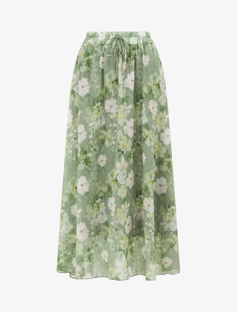Jupe imprimé floral à taille élastiquée - Kaki