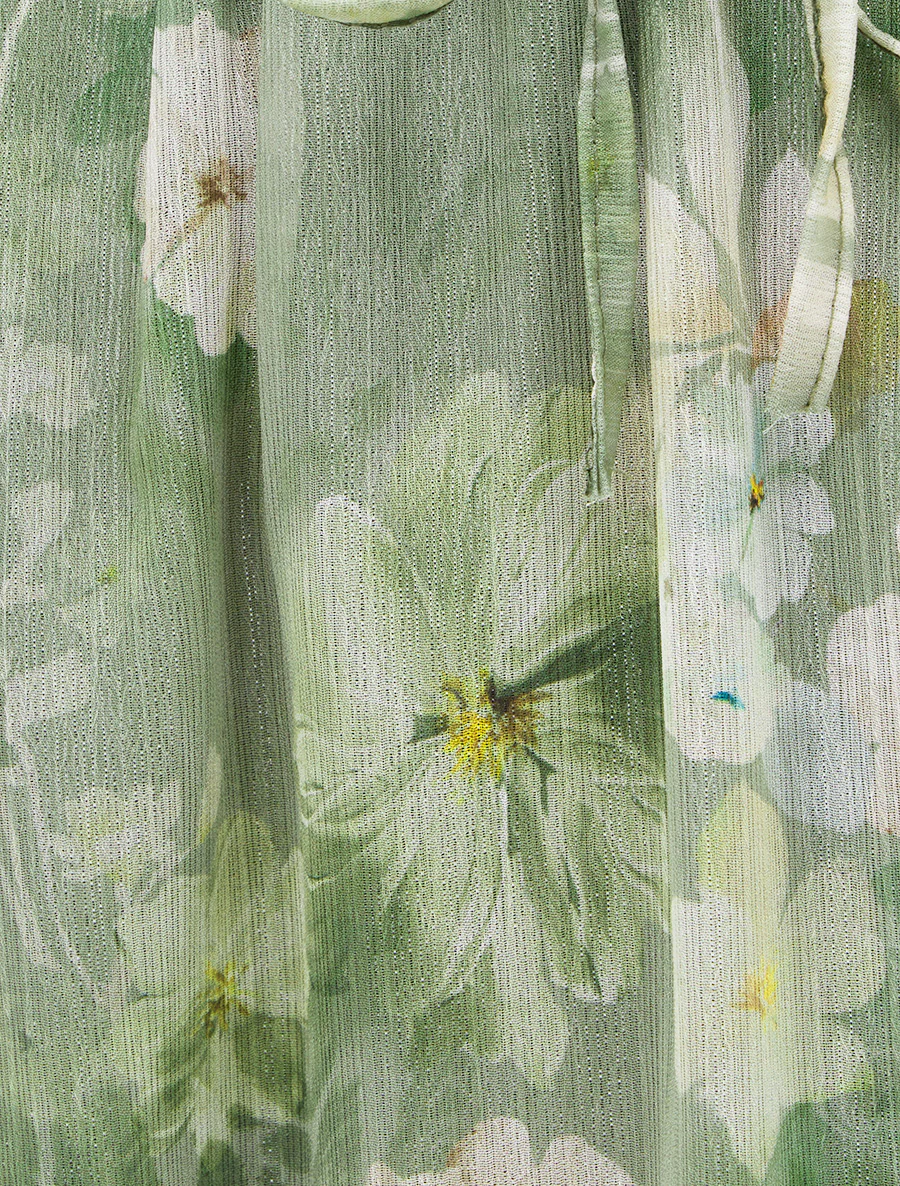 Jupe imprimé floral à taille élastiquée - Kaki - Image 3