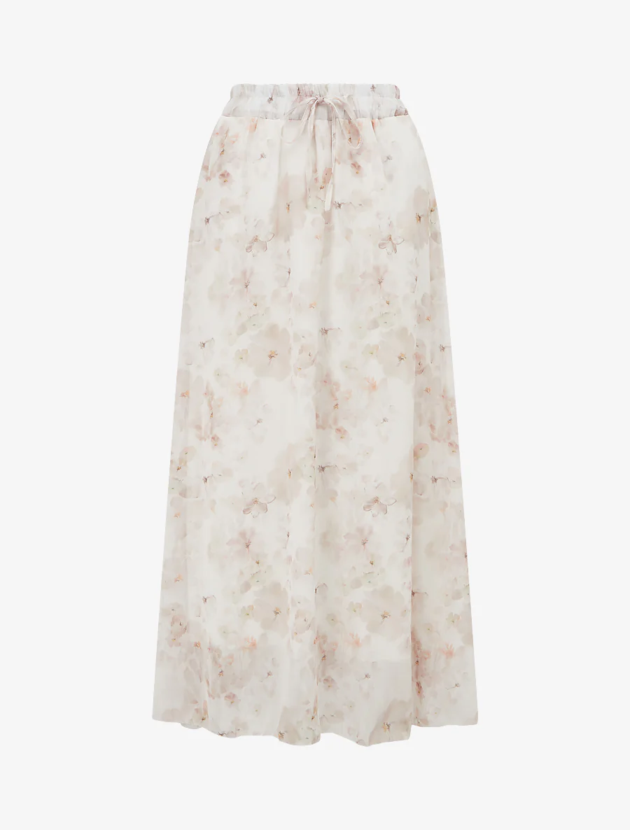 Jupe imprimé floral à taille élastiquée - Beige