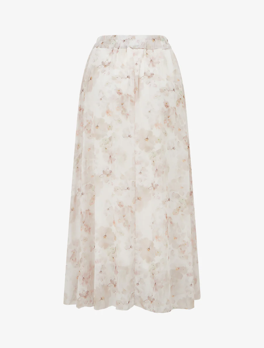 Jupe imprimé floral à taille élastiquée - Beige - Image 2
