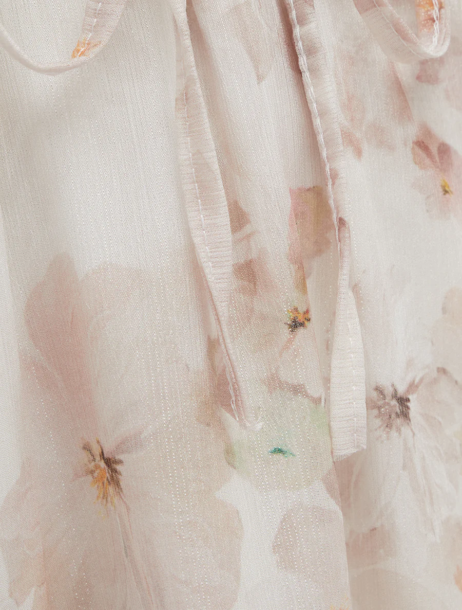 Jupe imprimé floral à taille élastiquée - Beige - Image 3