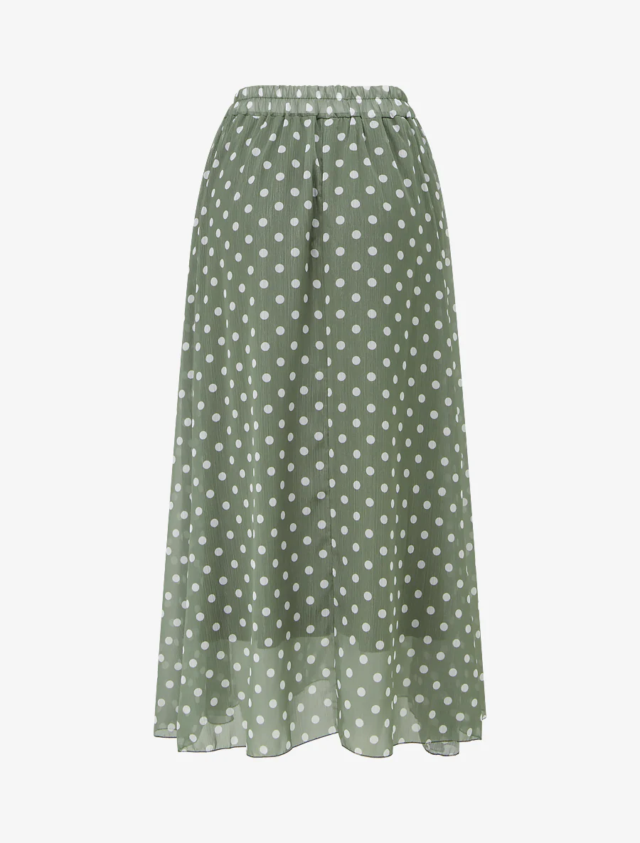 Jupe imprimé pois à taille élastiquée - Kaki - Image 2