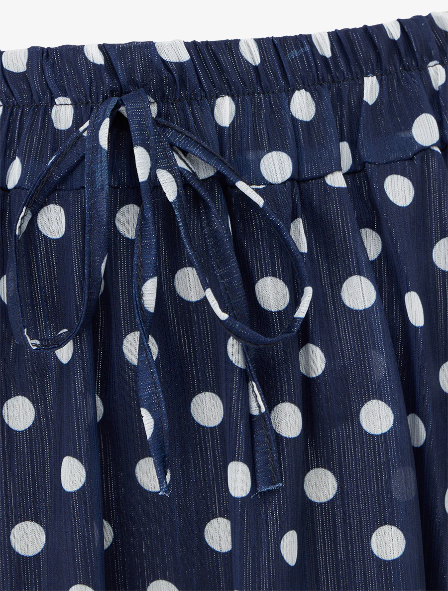 Jupe imprimé pois à taille élastiquée - Marine - Image 3