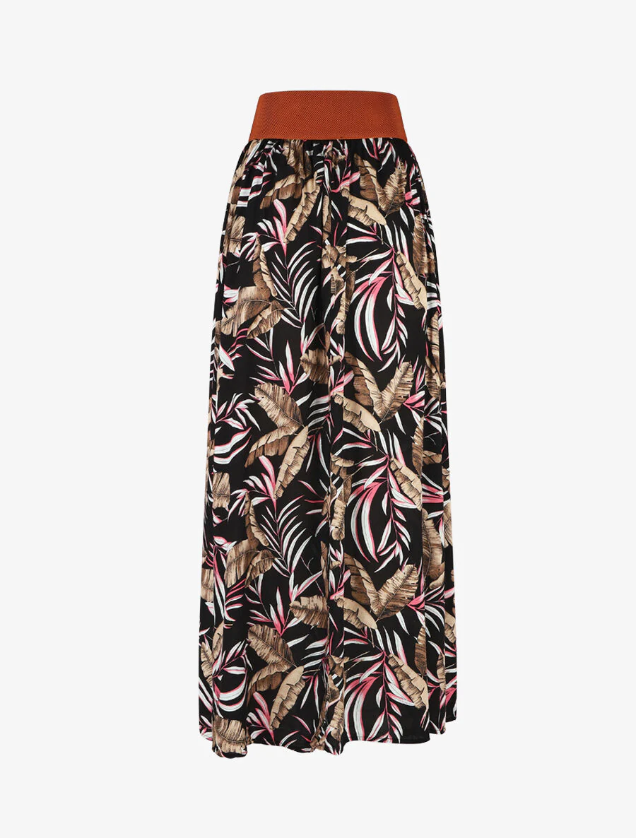 Jupe imprimée à taille haute ceinture stylisée - Noir - Image 2