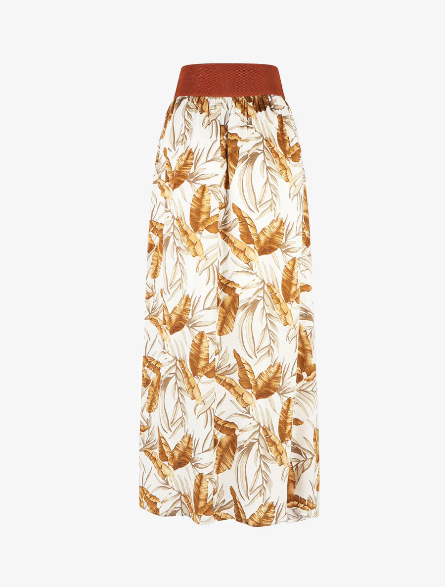Jupe imprimée à taille haute ceinture stylisée - Blanc - Image 2