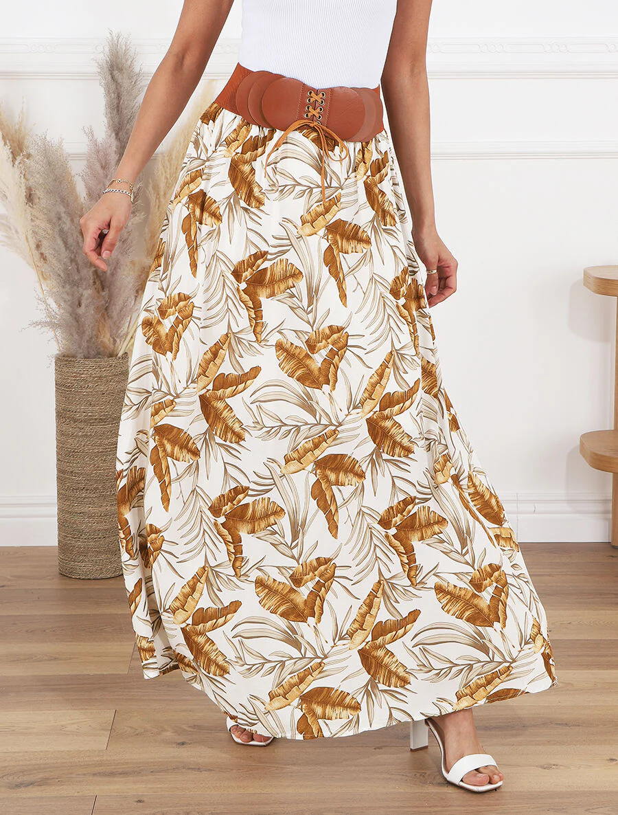 Jupe imprimée à taille haute ceinture stylisée - Blanc - Image 4