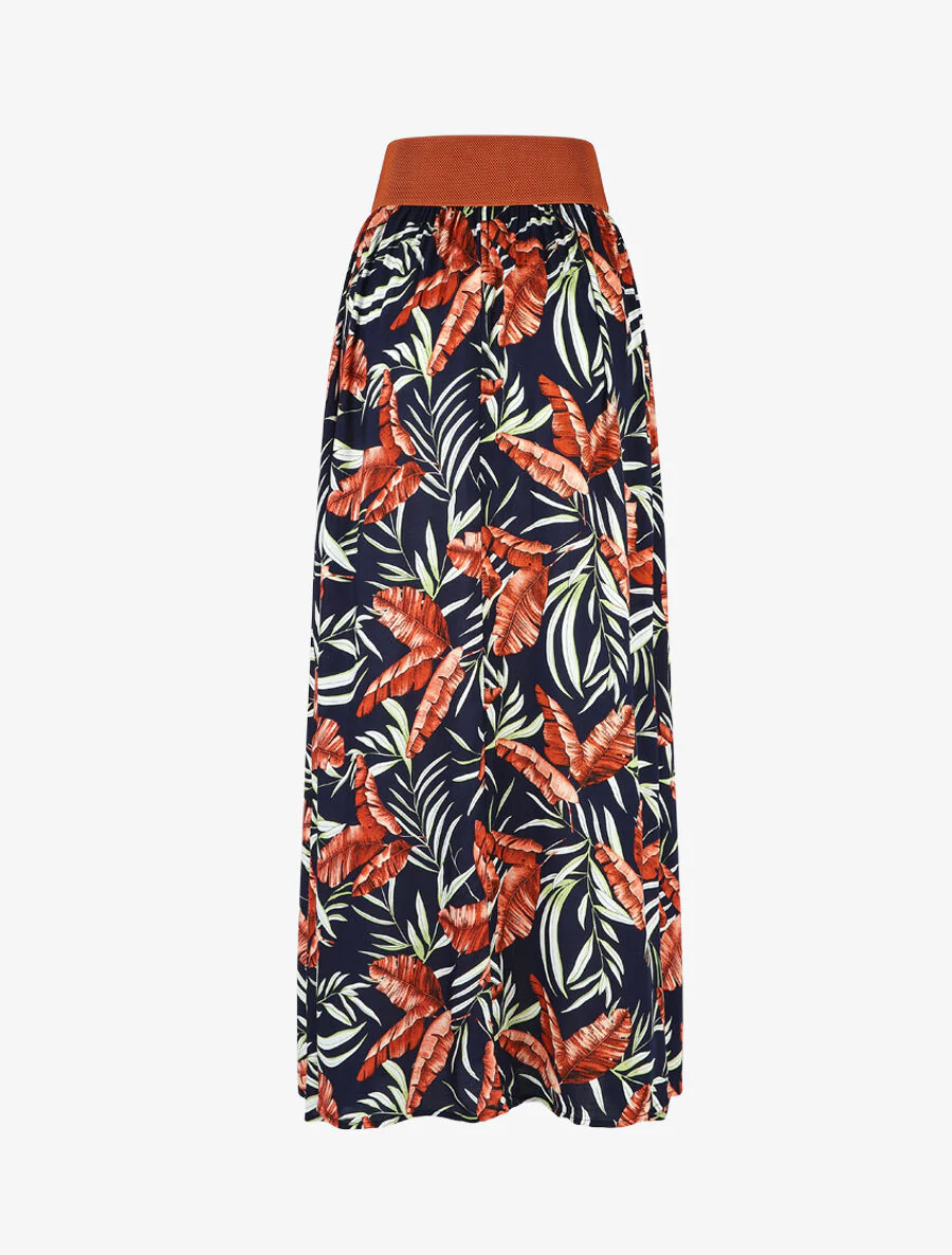 Jupe imprimée à taille haute ceinture stylisée - Marine - Image 2