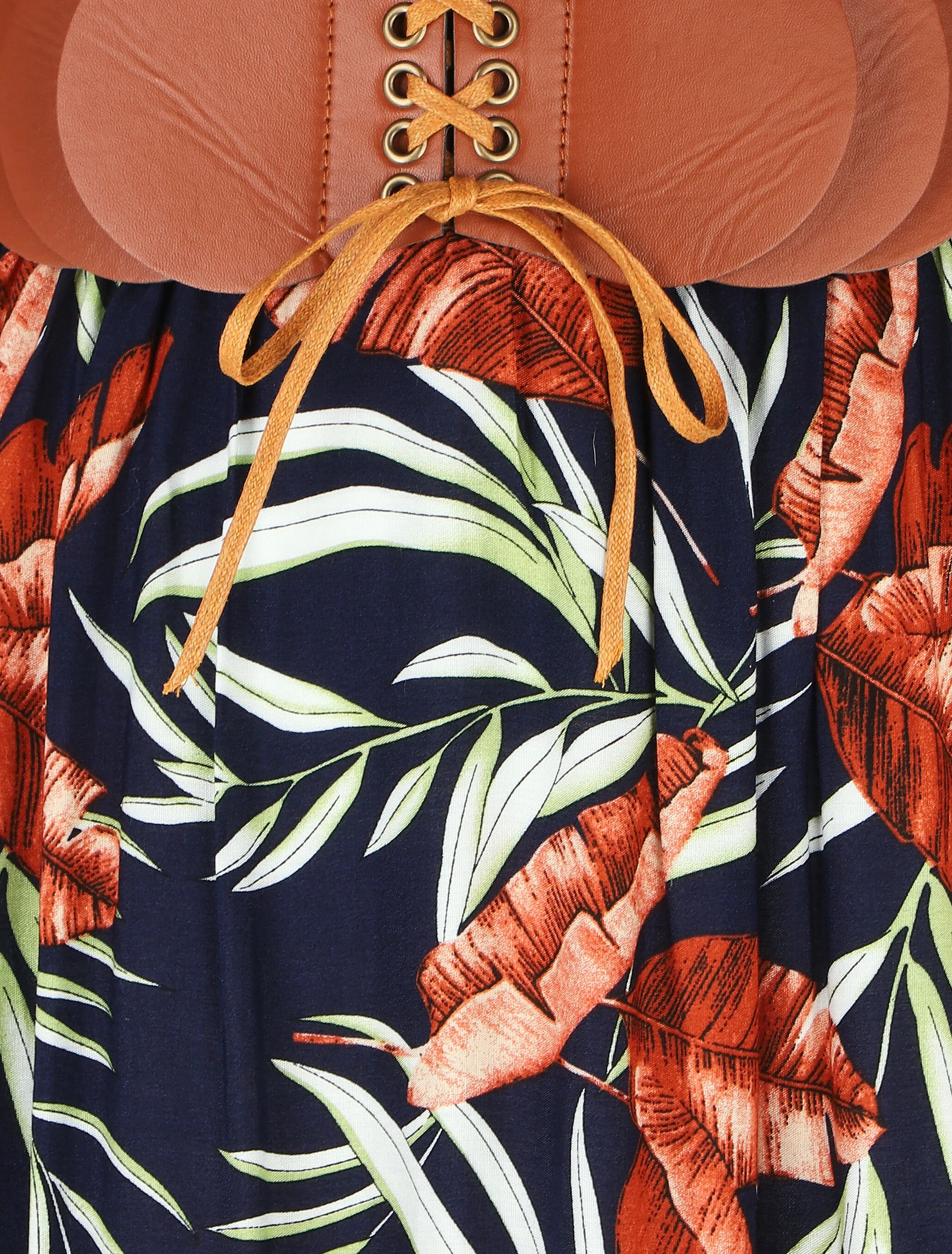 Jupe imprimée à taille haute ceinture stylisée - Marine - Image 3