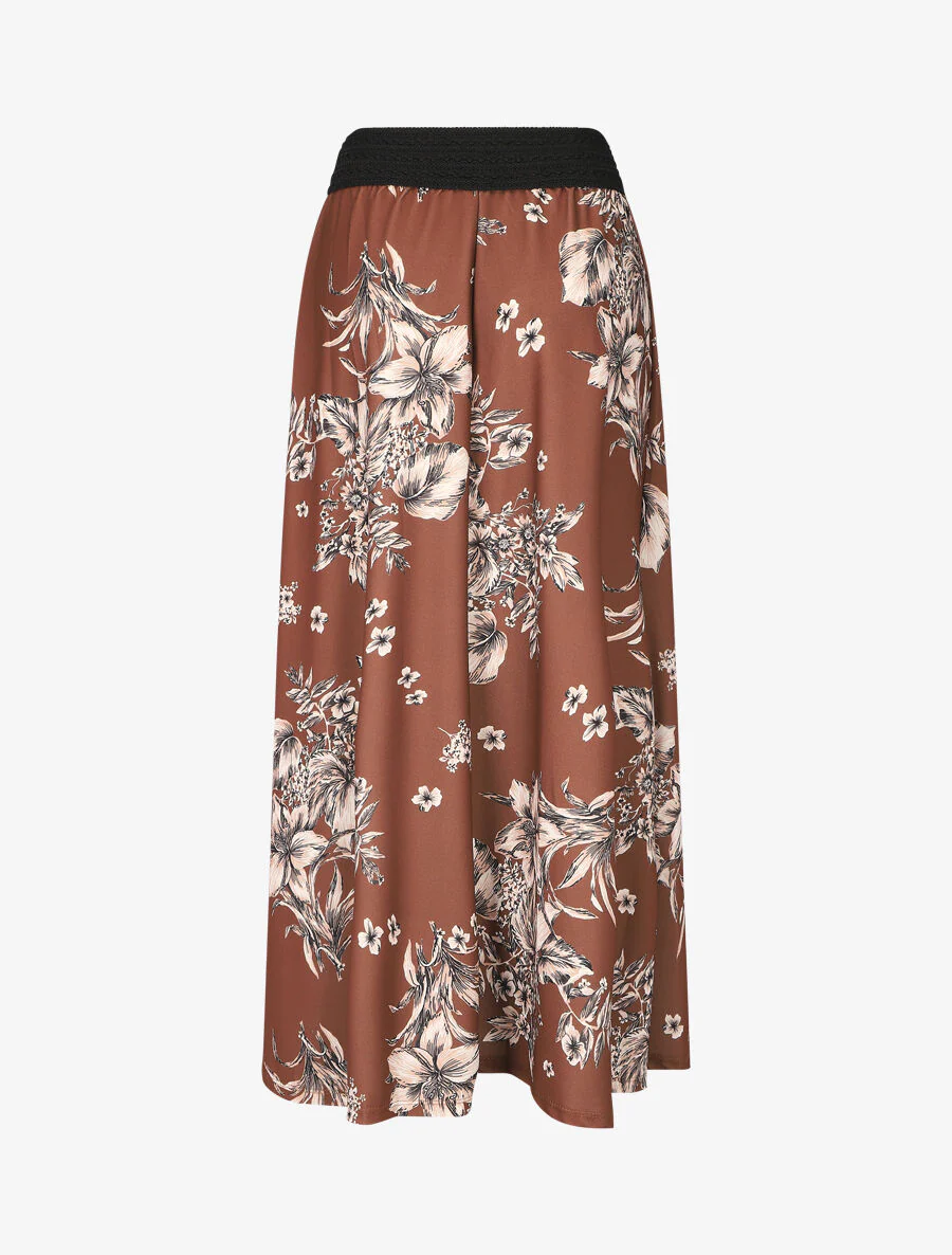 Jupe longue à imprimé fleuri à taille haute - Marron - Image 2