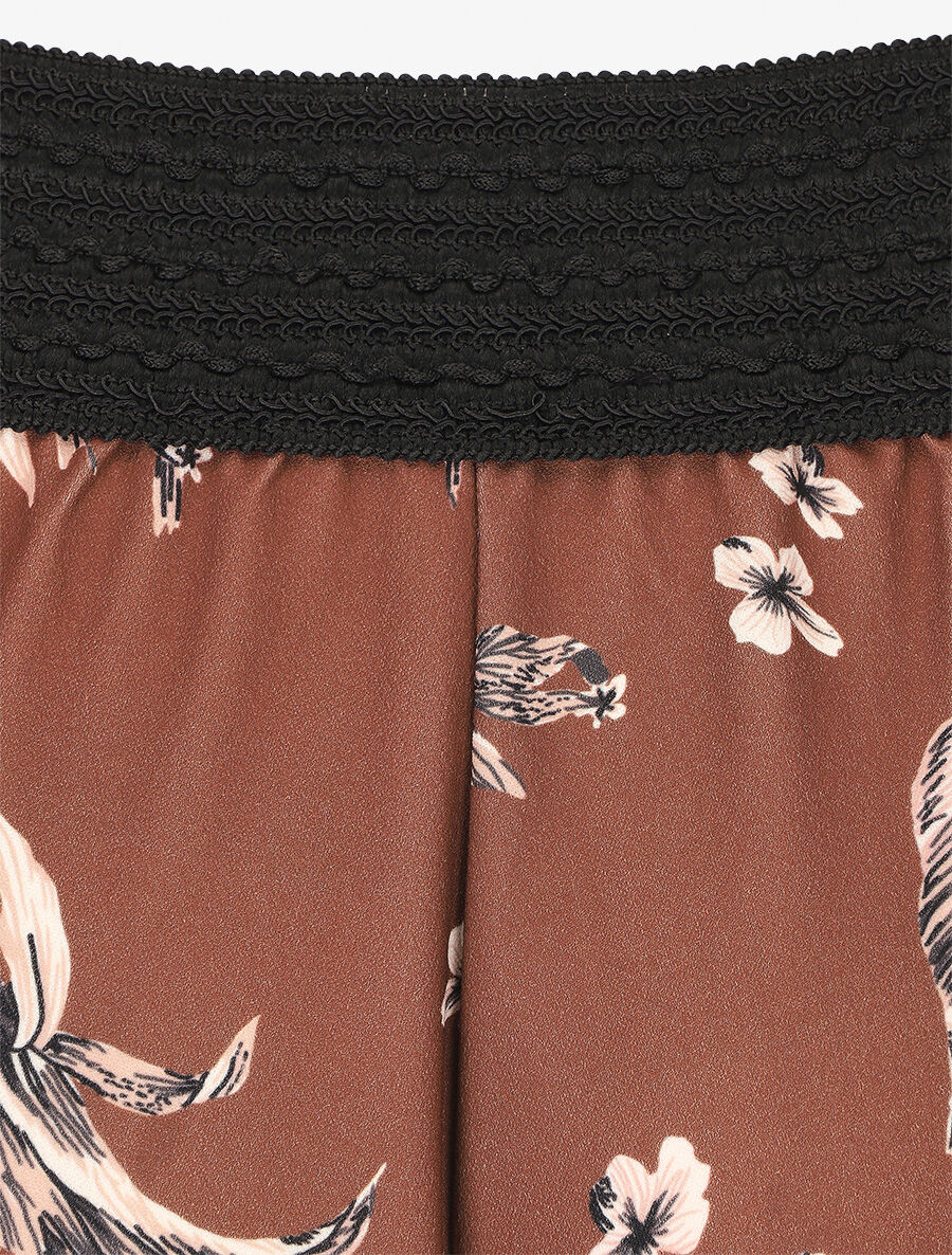 Jupe longue à imprimé fleuri à taille haute - Marron - Image 3