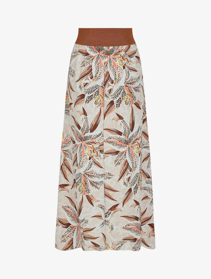 Jupe longue à imprimé fleurs de lys - Beige - Image 2
