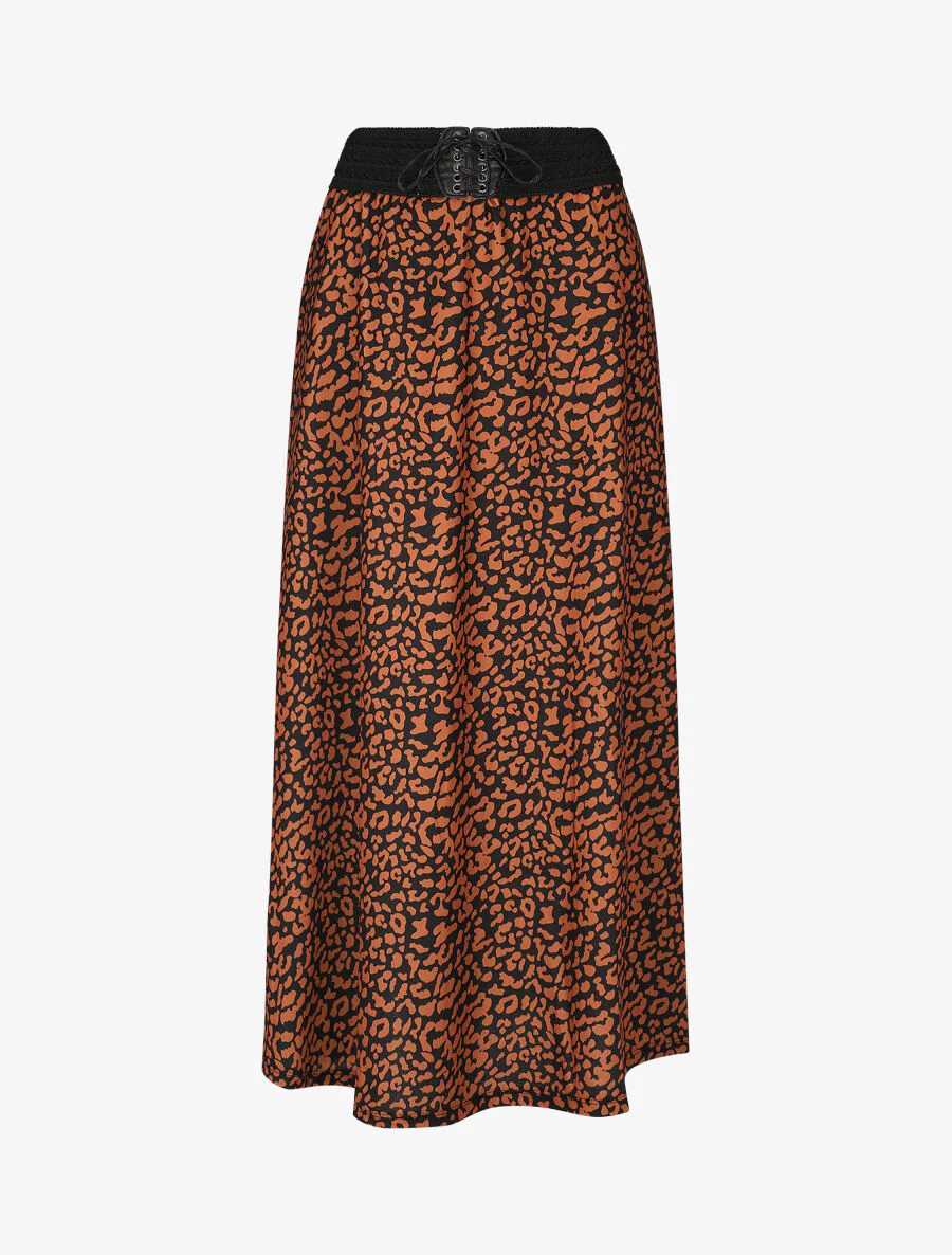 Jupe longue à imprimé graphique à taille haute - Camel