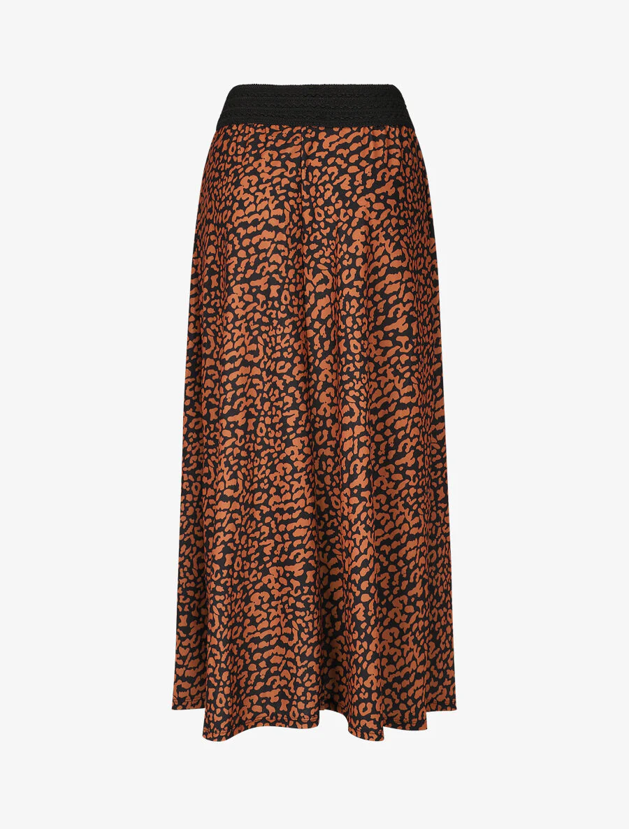 Jupe longue à imprimé graphique à taille haute - Camel - Image 2