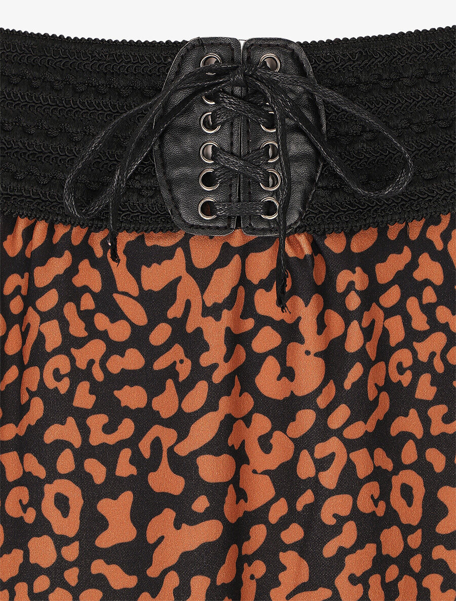 Jupe longue à imprimé graphique à taille haute - Camel - Image 3