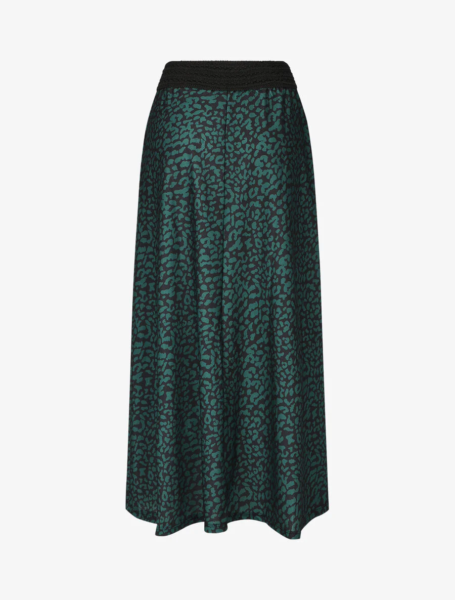 Jupe longue à imprimé graphique à taille haute - Vert - Image 2
