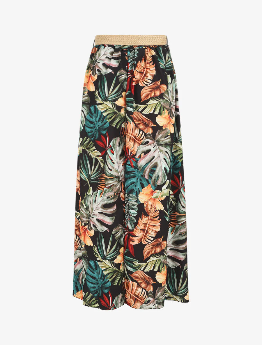 Jupe longue à imprimé tropical - Noir - Image 2