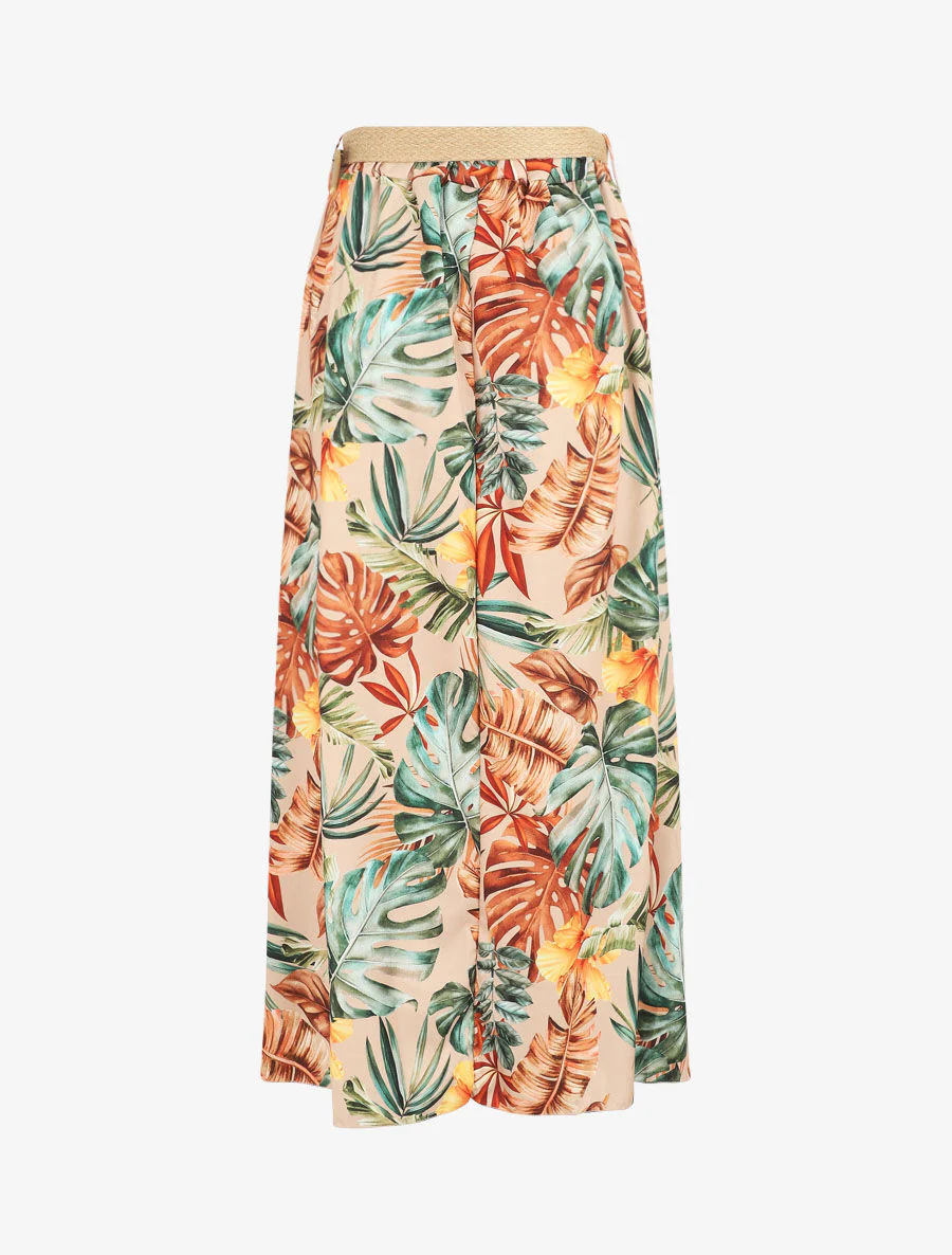 Jupe longue à imprimé tropical - Beige - Image 2