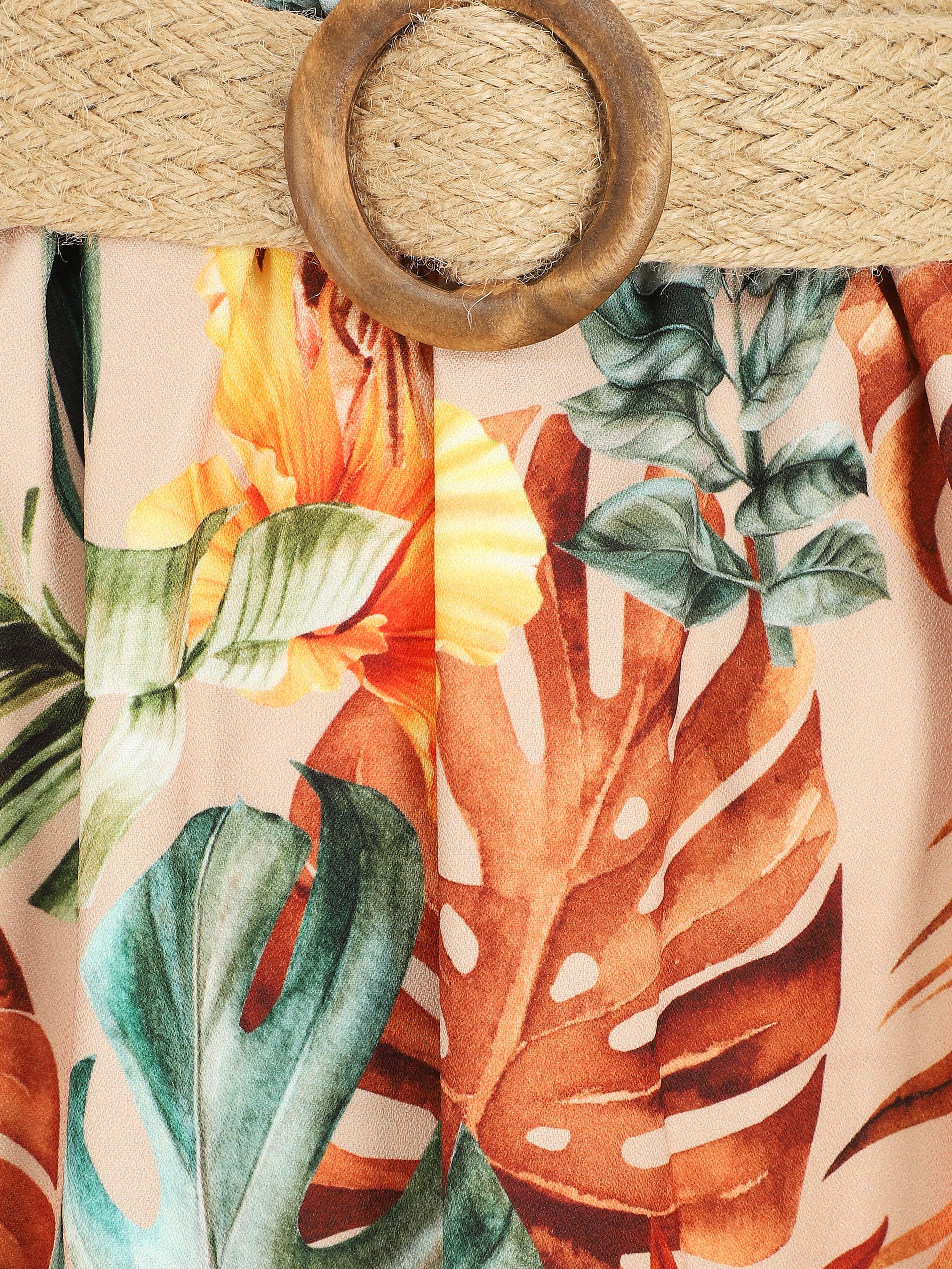 Jupe longue à imprimé tropical - Beige - Image 3