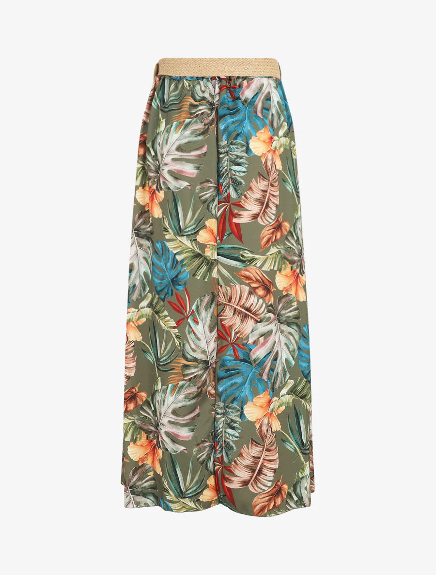 Jupe longue à imprimé tropical - Kaki - Image 2