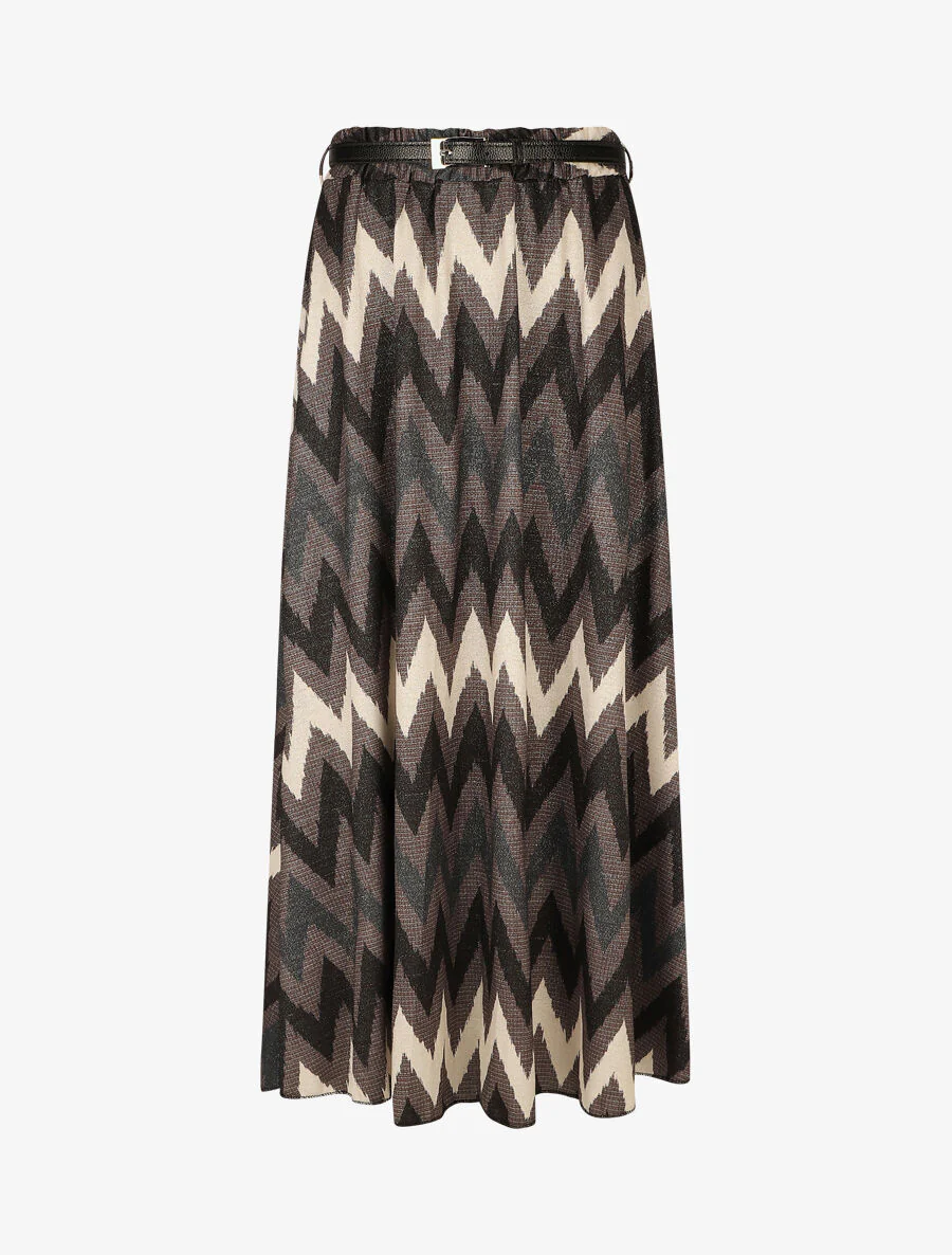Jupe longue à imprimé zig-zag irisé - Noir