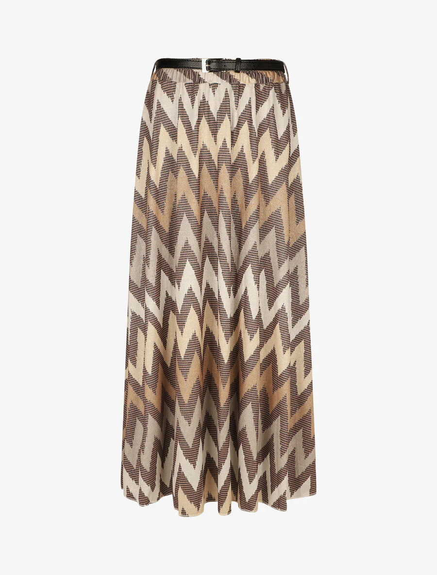 Jupe longue à imprimé zig-zag irisé - Beige