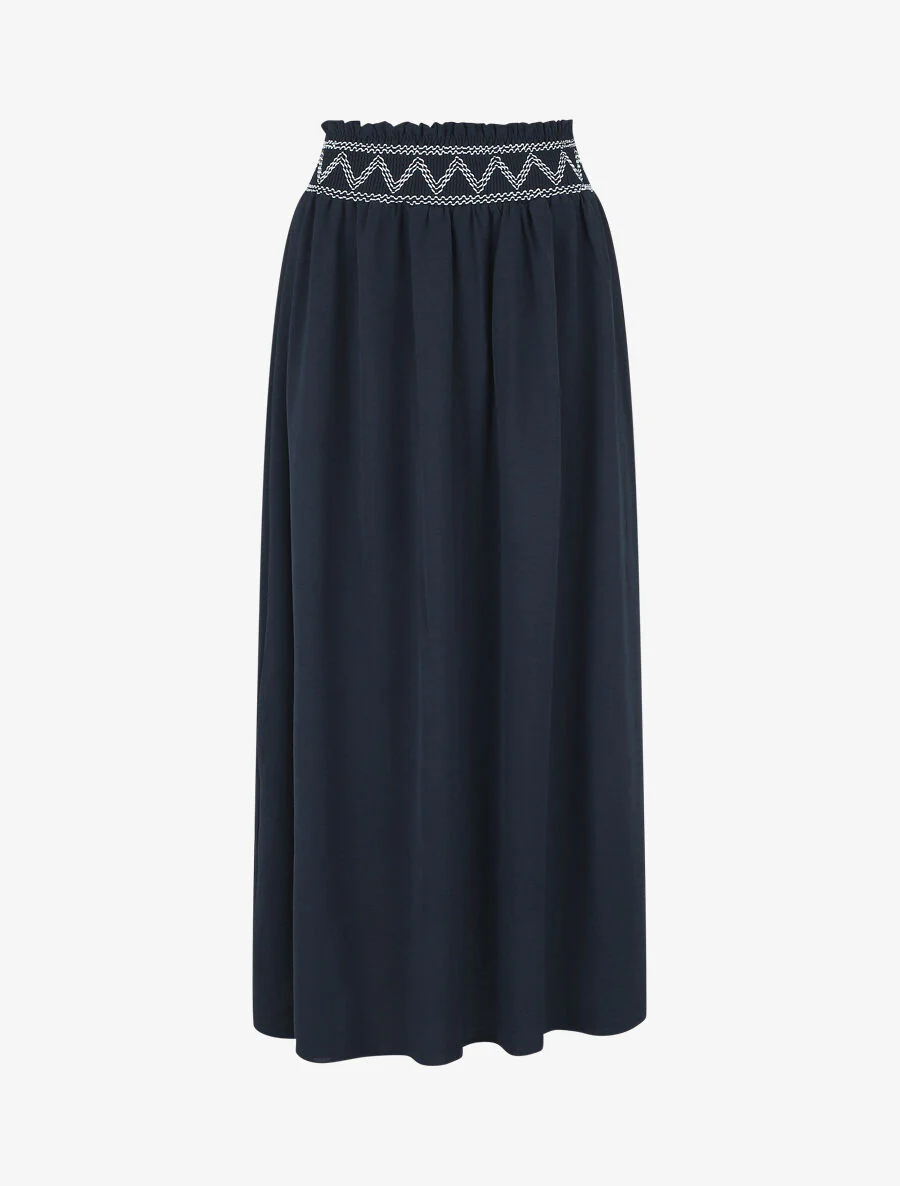 Jupe longue à taille élastiquée - Marine