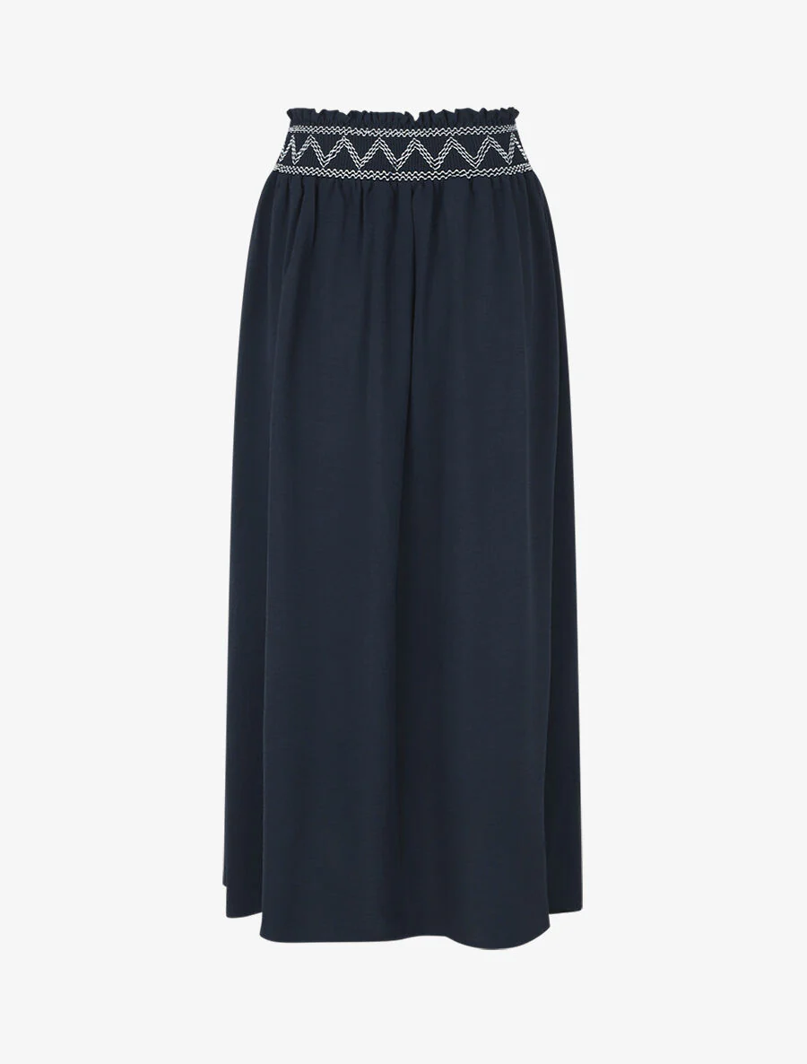 Jupe longue à taille élastiquée - Marine - Image 2