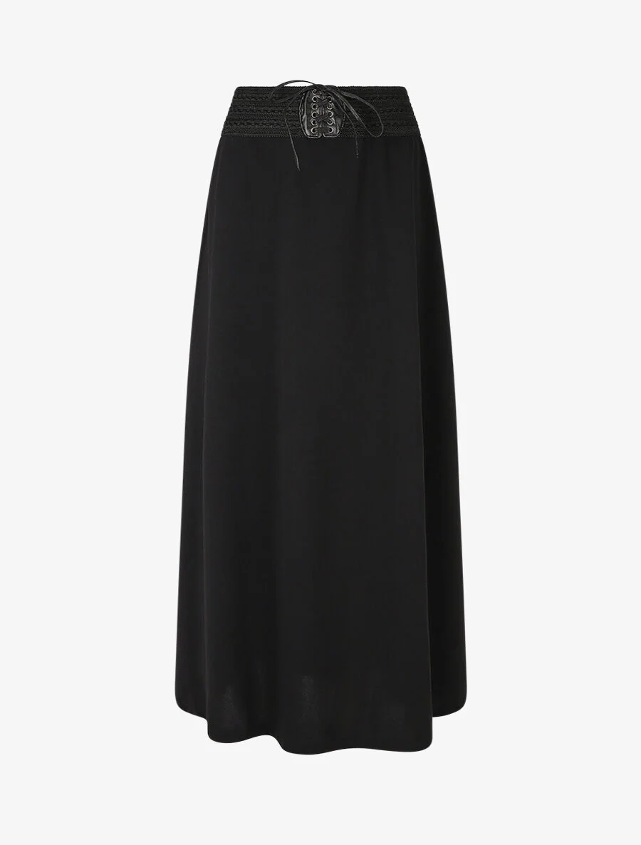 Jupe longue droite unie à taille élastiquée - Noir
