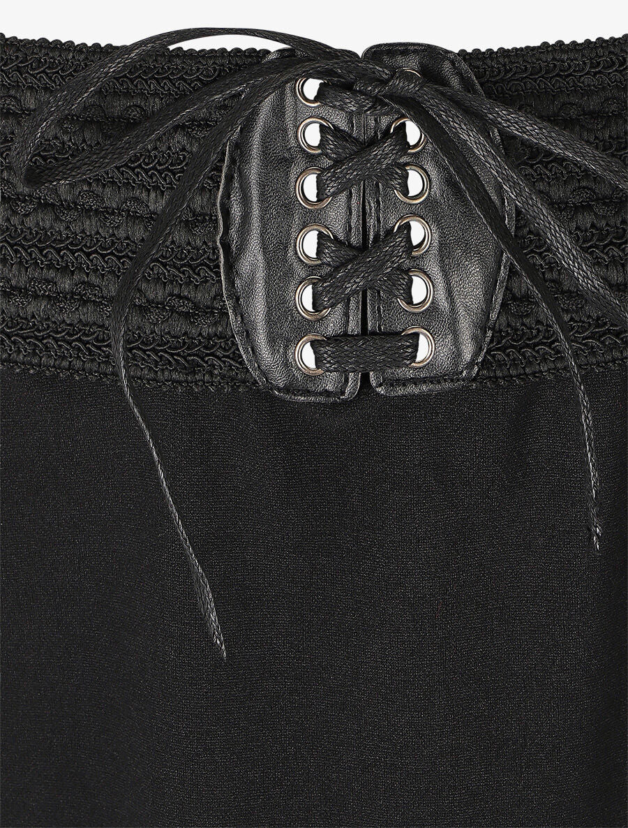 Jupe longue droite unie à taille élastiquée - Noir - Image 3
