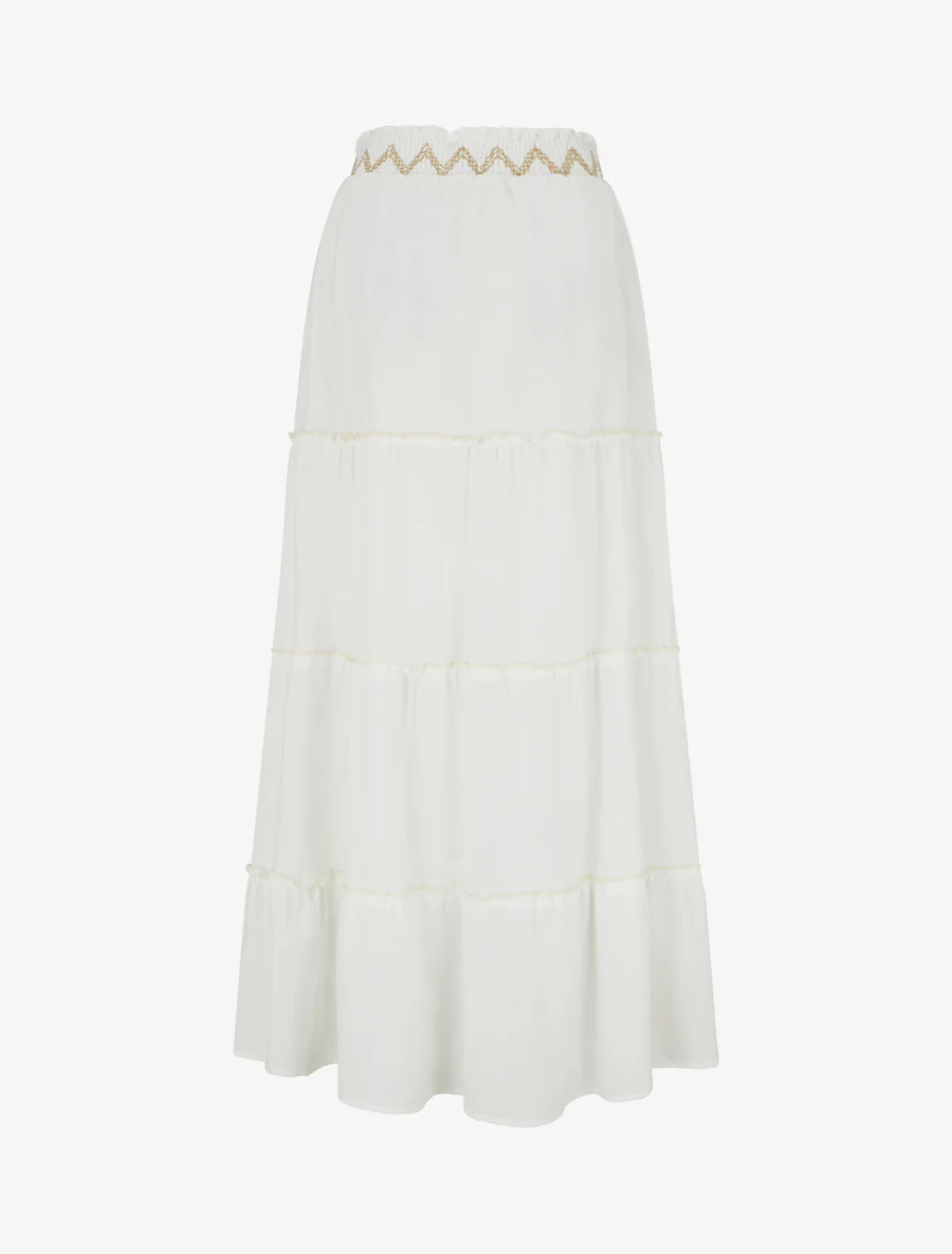 Jupe longue élastiquée à broderie - Blanc - Image 2