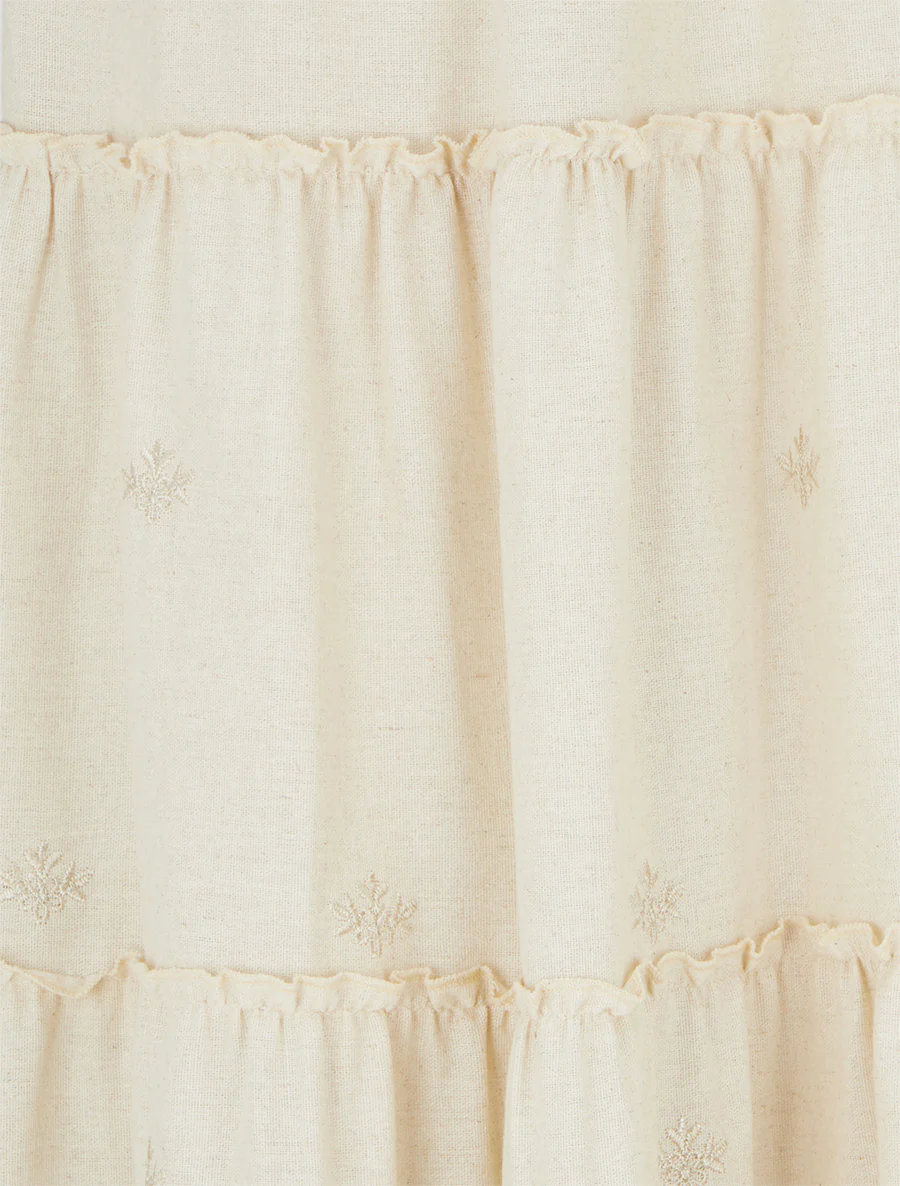 Jupe longue élastiquée à broderie - Beige - Image 3