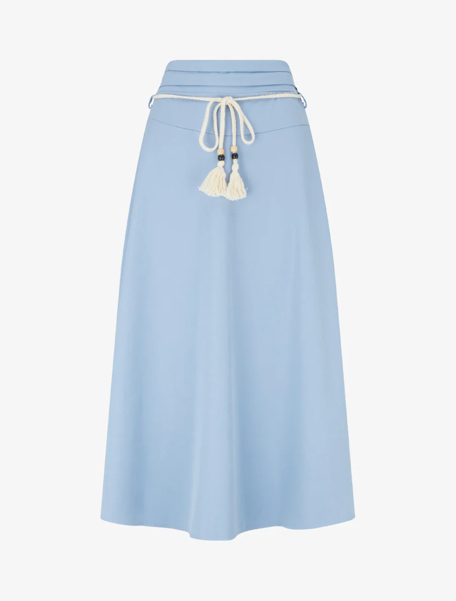 Jupe longue élastiquée à ceinture - Bleu ciel