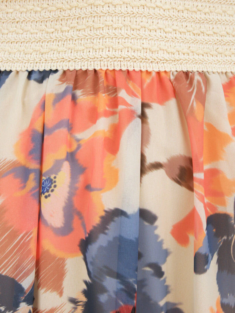 Jupe longue en voile imprimé fleurs abstraites - Écru - Image 3