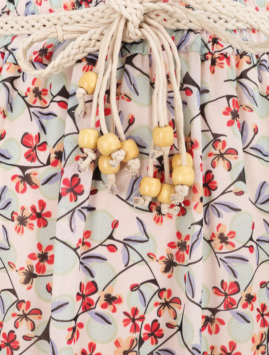 Jupe longue en voile imprimé fleurs et pois - Beige - Image 3