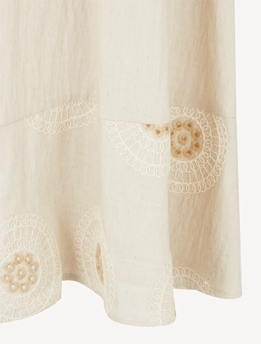 Jupe longue évasée à bords brodés - Beige - Image 3