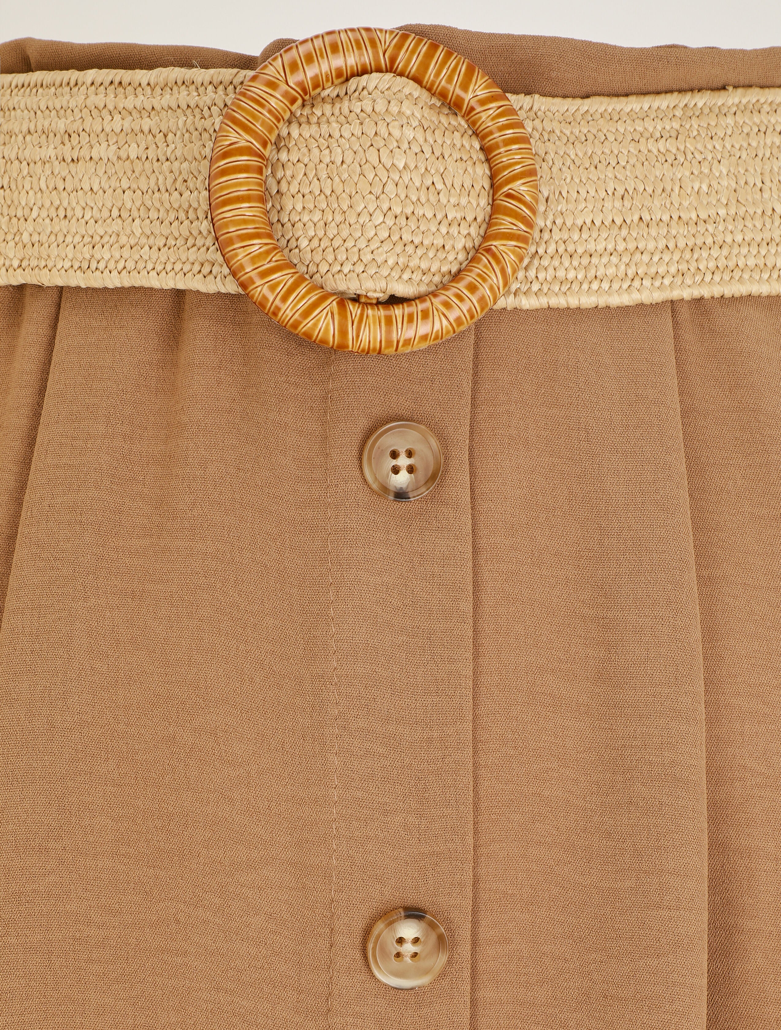 Jupe longue évasée à boutons - Camel - Image 3