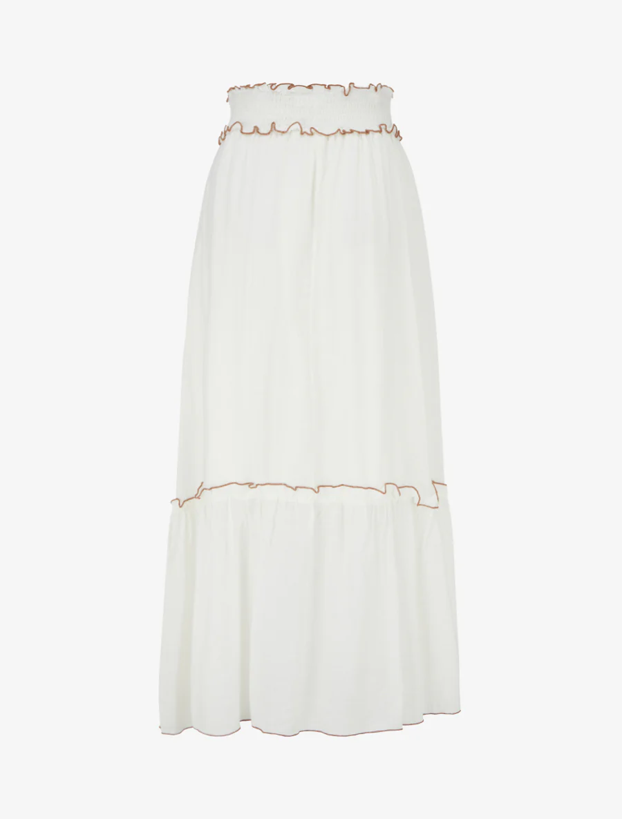 Jupe longue évasée à motif floral brodé - Blanc - Image 2