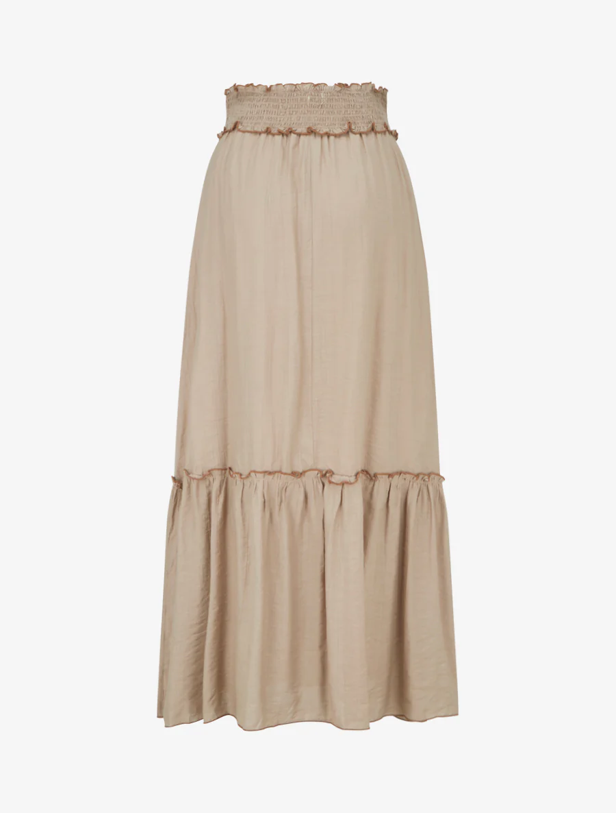 Jupe longue évasée à motif floral brodé - Taupe - Image 2