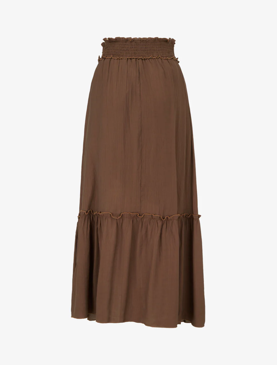 Jupe longue évasée à motif floral brodé - Marron - Image 2