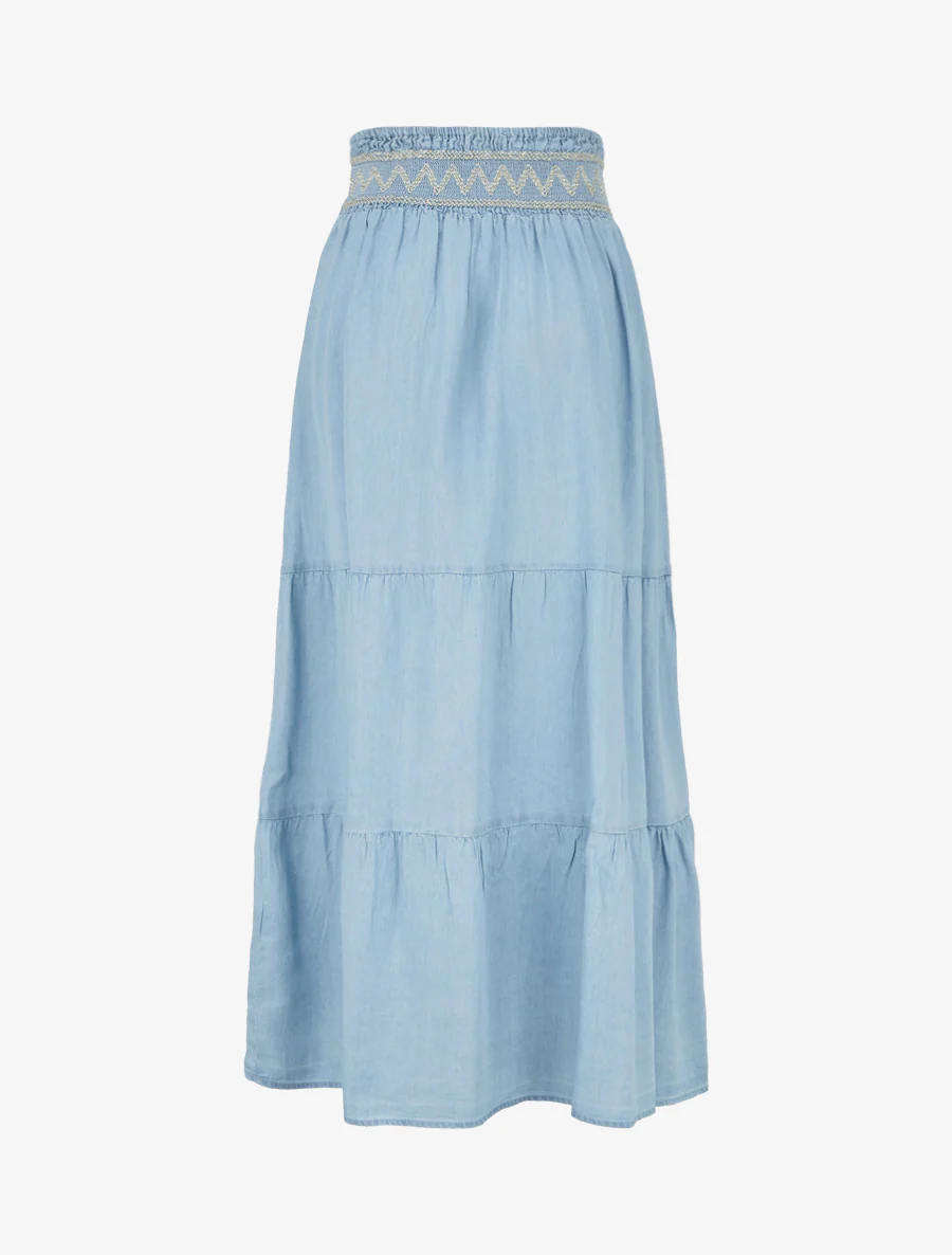 Jupe longue évasée à taille élastiquée fantaisie - Bleu clair - Image 2