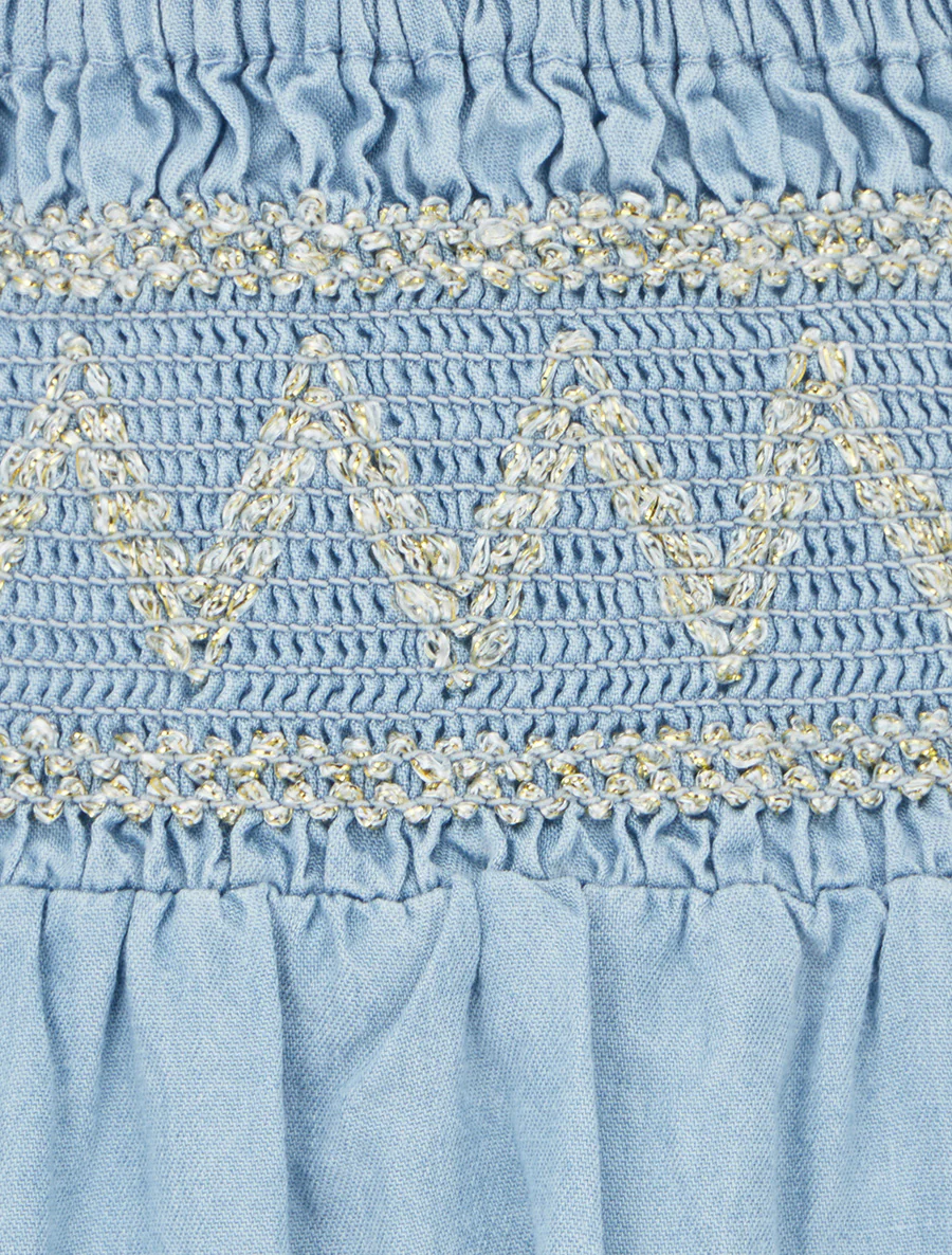 Jupe longue évasée à taille élastiquée fantaisie - Bleu clair - Image 3
