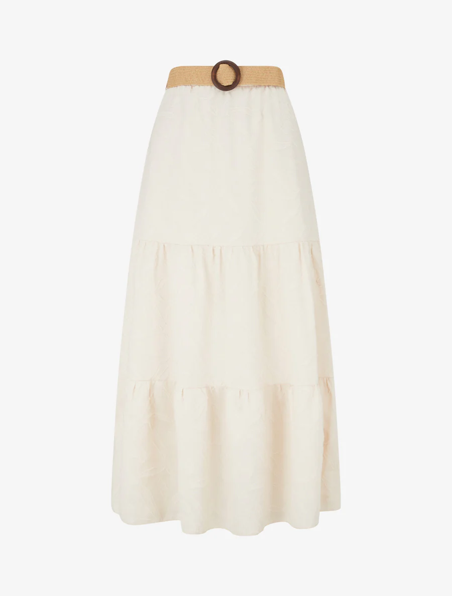 Jupe longue évasée en tissu texturé - Beige