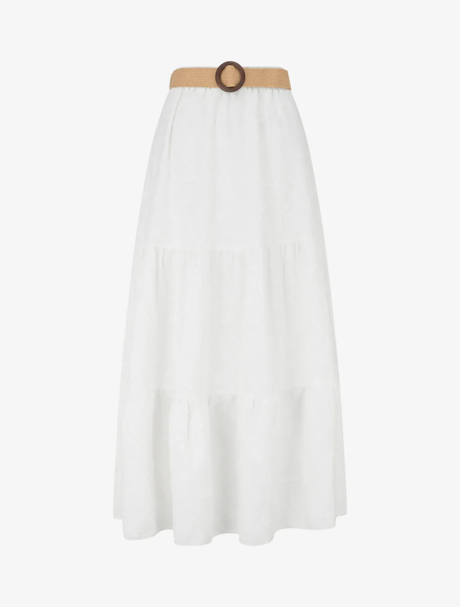 Jupe longue évasée en tissu texturé - Blanc
