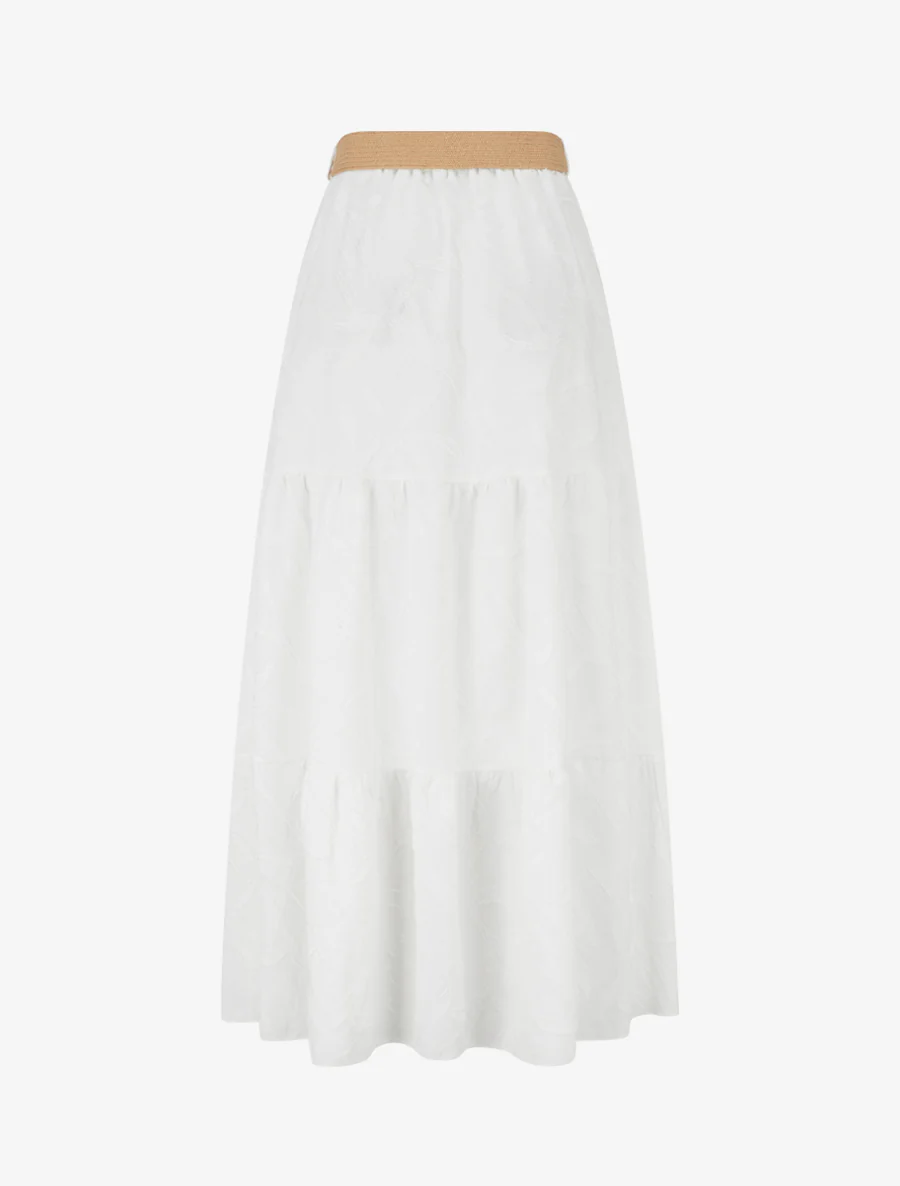 Jupe longue évasée en tissu texturé - Blanc - Image 2