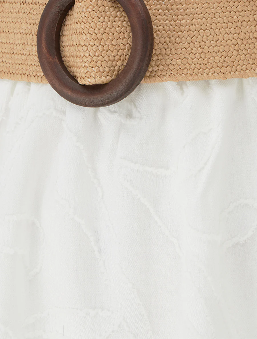 Jupe longue évasée en tissu texturé - Blanc - Image 3